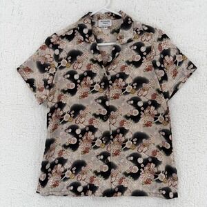 Naturally Yours Honolulu Shirt Womens XS Beige Floral Jacquard Hawaiian Top
